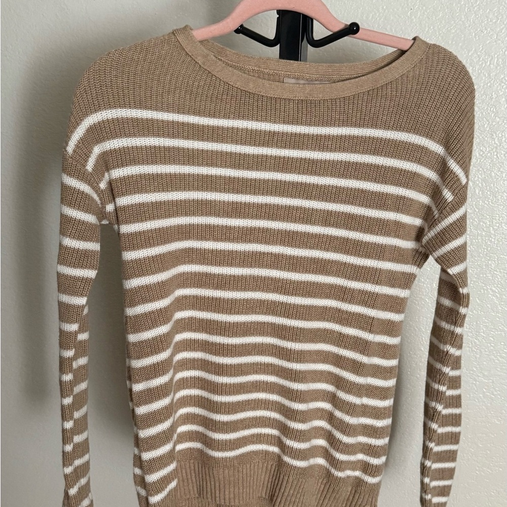 Banana Republic Tan and White Striped Sweater